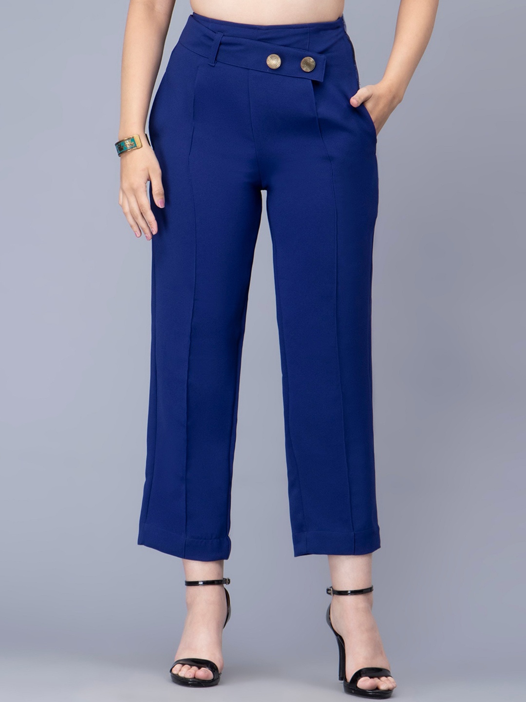 

Sipsew Women Smart Straight Fit High-Rise Trousers, Blue