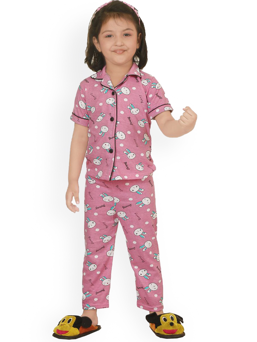 

BURBN Girls Conversational Printed Night Suit, Purple