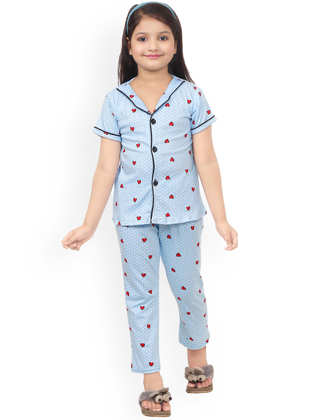 

BURBN Girls Conversational Printed Night Suit, Blue