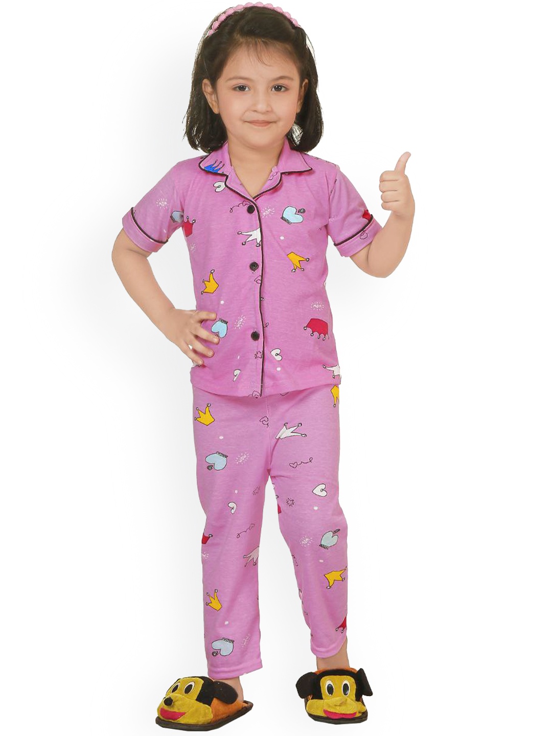 

BURBN Girls Conversational Printed Night Suit, Pink