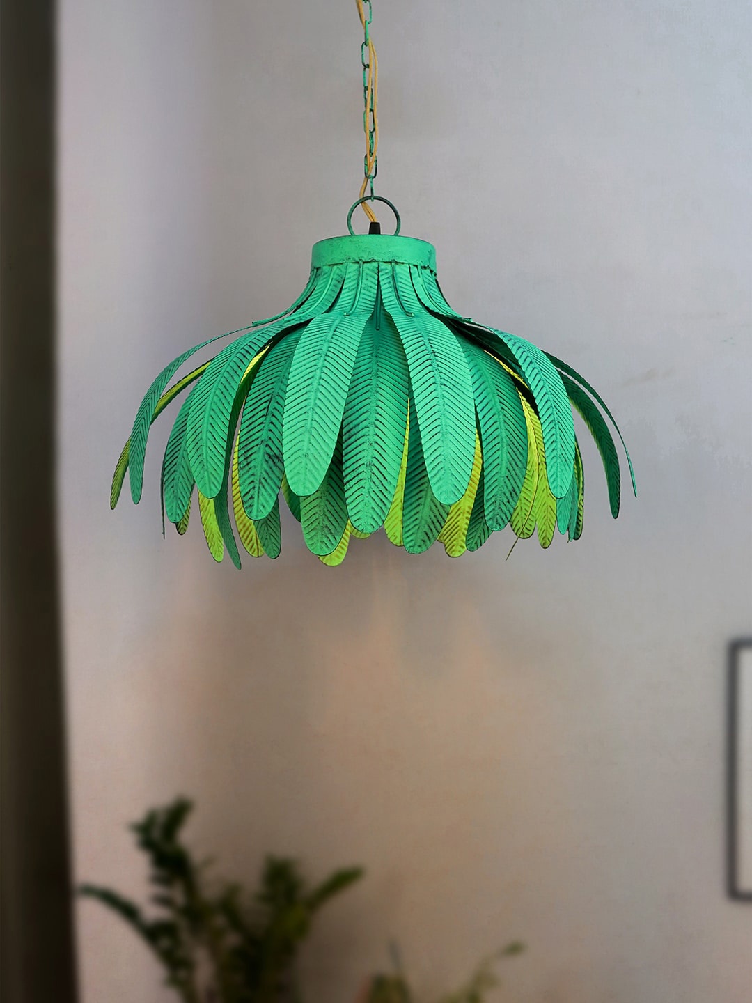 

Fos Lighting Coastal Green Palm Leaves Pendant Ceiling Lamp
