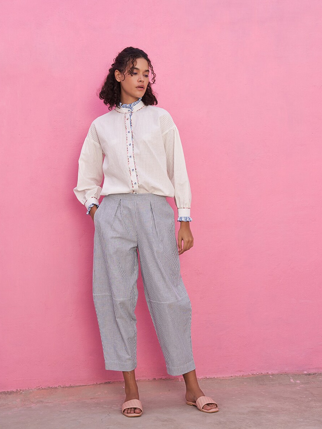 

Abhishti Puff Sleeve Gathered Cotton Shirt Style Top, White