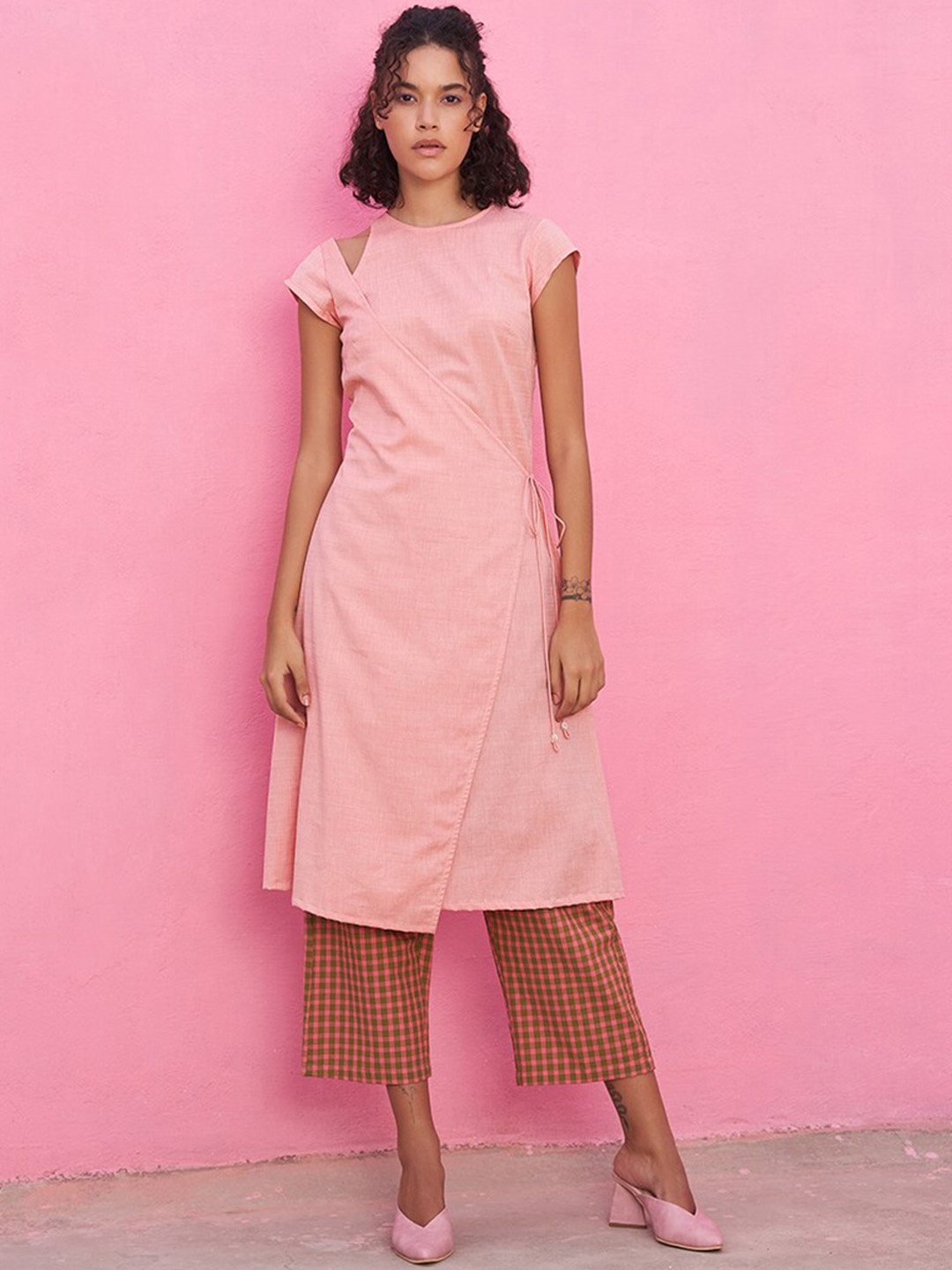 

Abhishti Round Neck Angrakha Kurta with Palazzos, Peach