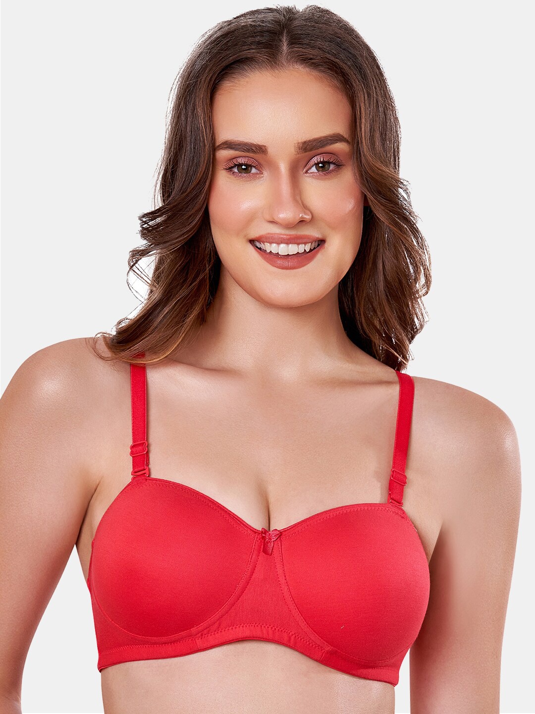 

MAROON Medium Coverage Heavily Padded All Day Comfort Seamless Cotton T-shirt Bra, Red
