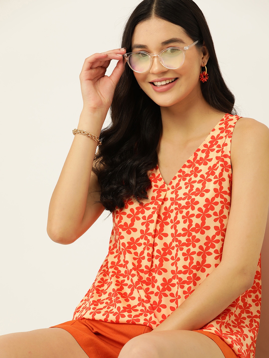 

DressBerry Floral Print Top, Orange