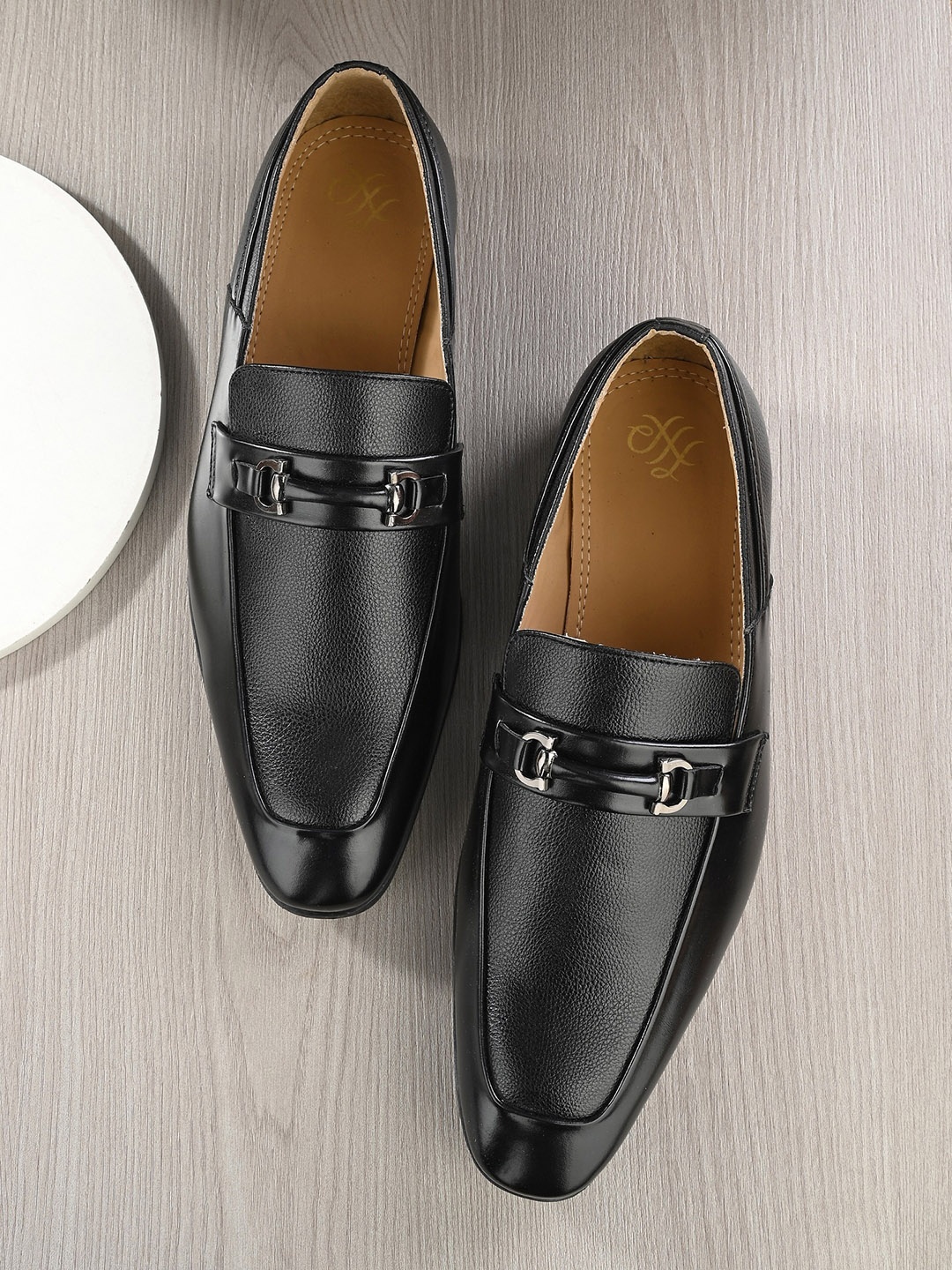 House of Pataudi Men Embellished Round Toe Formal Loafers, Black