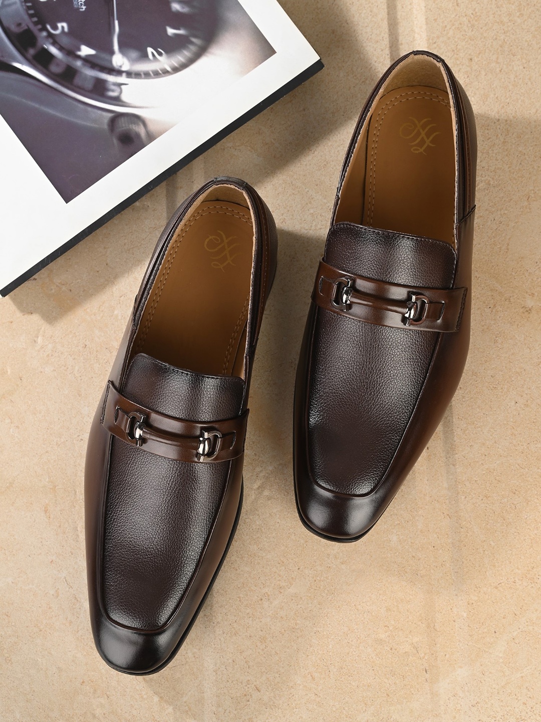 

House of Pataudi Men Textured Formal Loafers, Brown