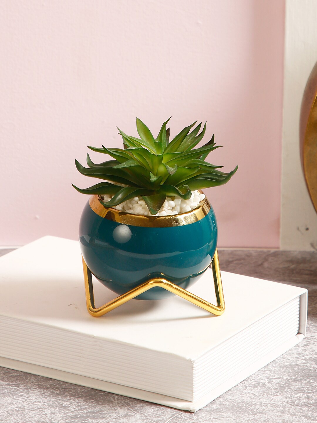 

TAYHAA Blue & Green Artificial Plant & Pot With Stand