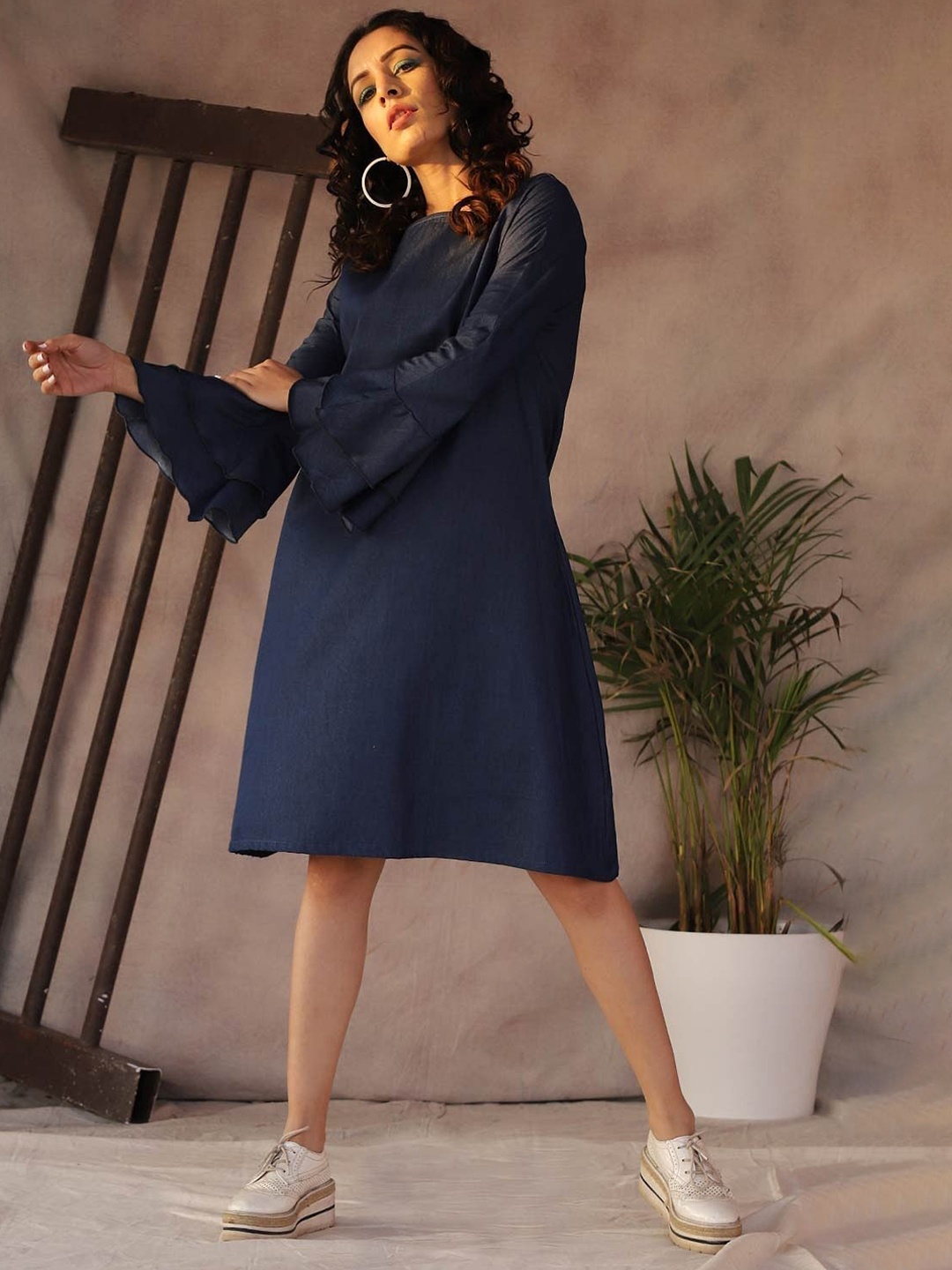 

Taggd Boat Neck Bell Sleeve A-Line Dress, Teal