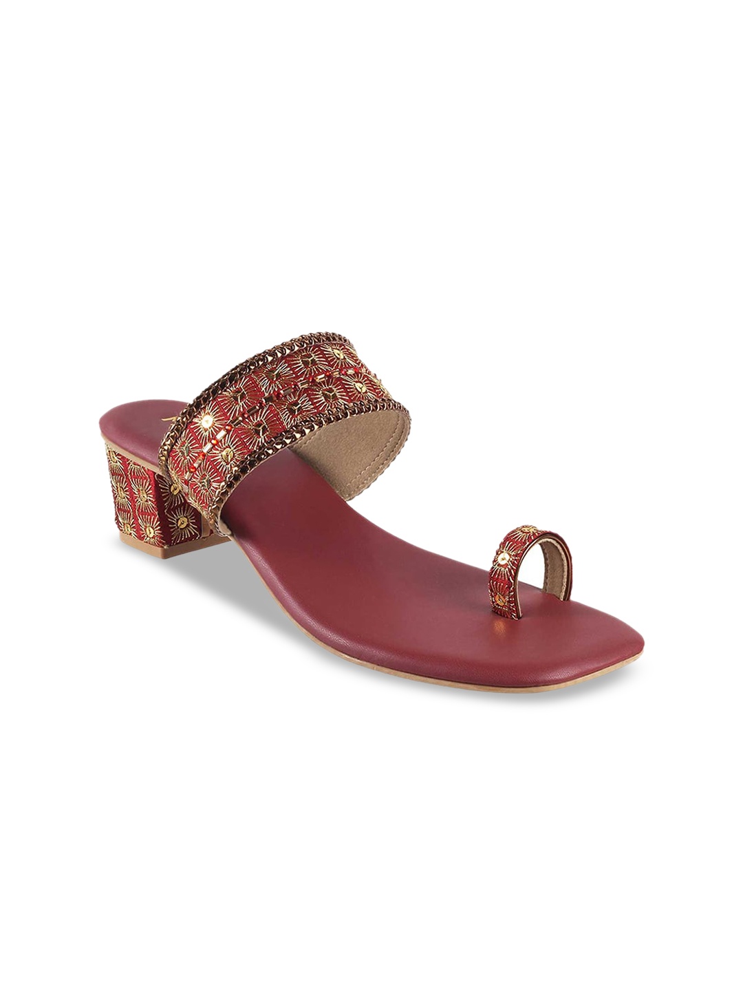 

Metro Embellished Open Toe Block Heels, Maroon