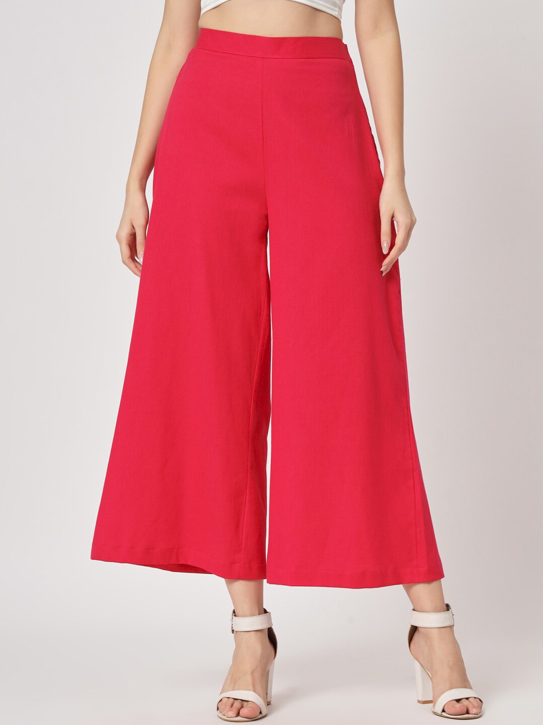 

CUFFS N LASHES Women Smart Cotton Parallel Trousers, Fuchsia