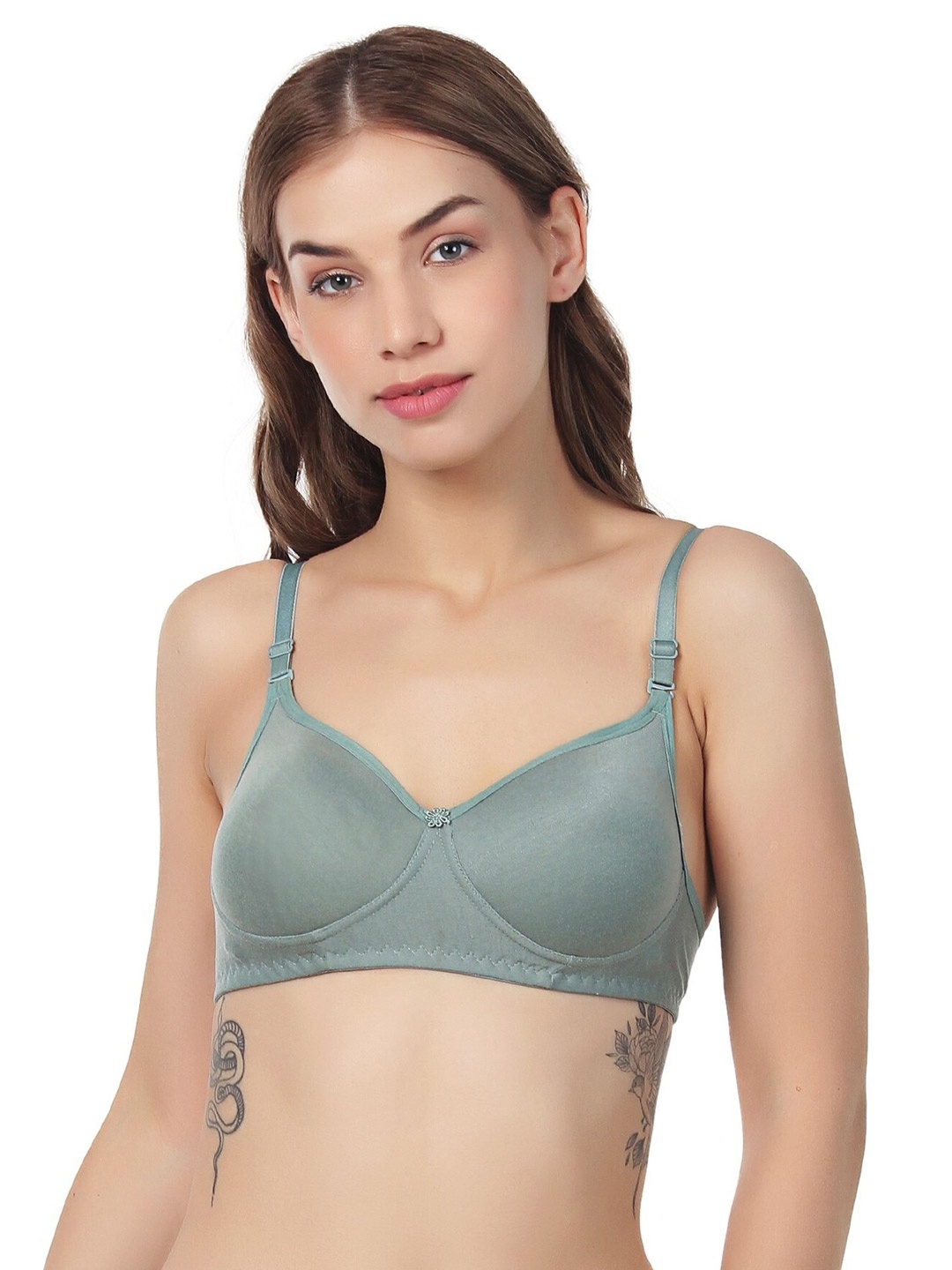 

SASHU Cotton Lightly Padded All Day Comfort Full Coverage Seamless T-shirt Bra, Green