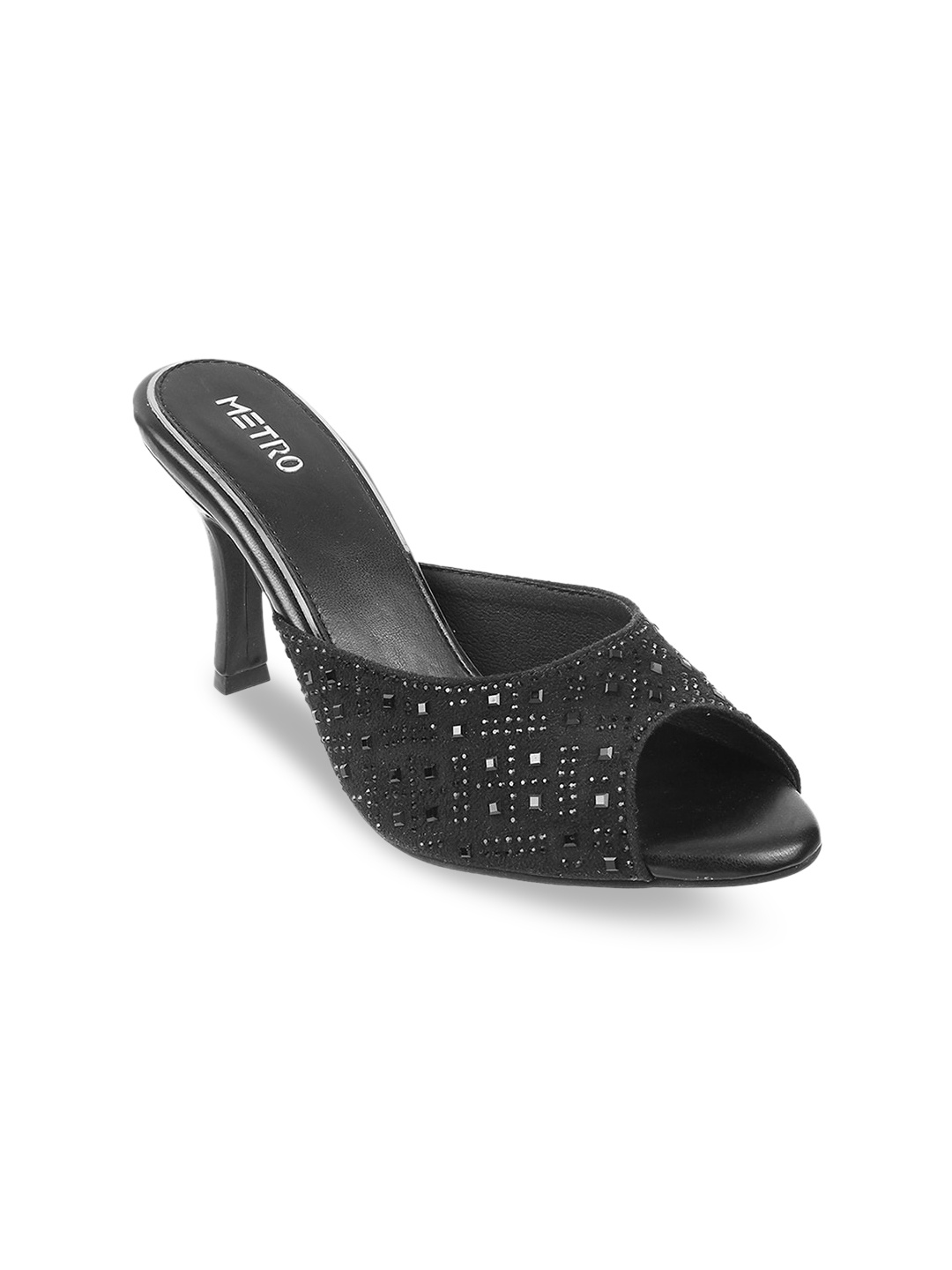 

Metro Embellished Peep Toe Slim Heels, Black
