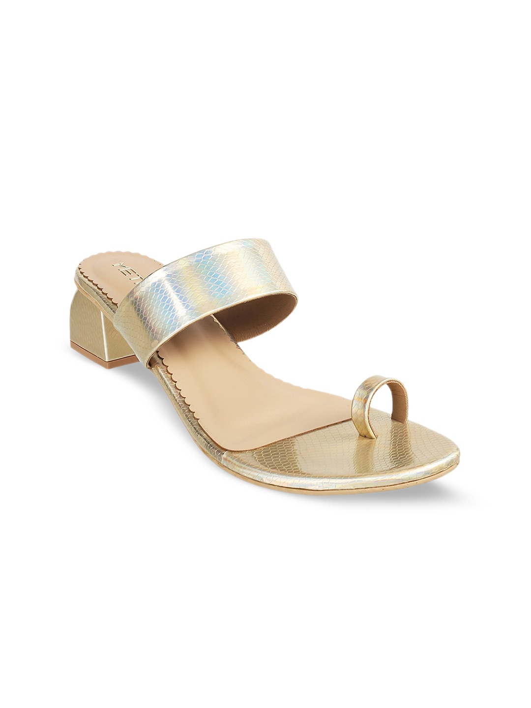 

Metro Colourblocked One-Toe Block Heels, Gold