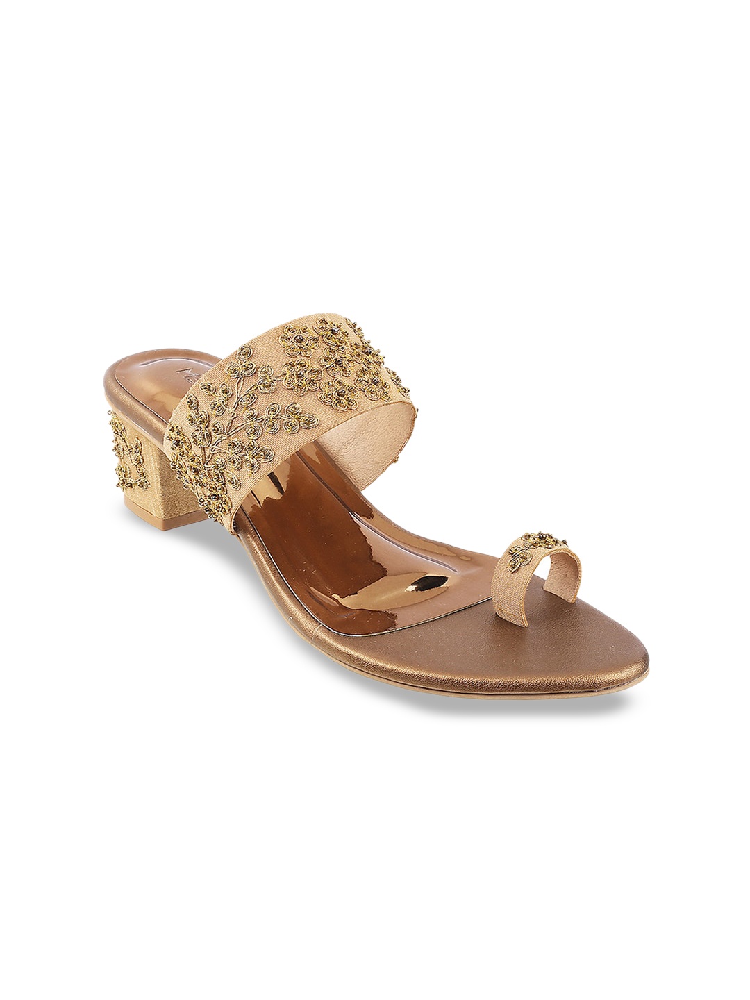 

Metro Embellished Open Toe Block Heels, Gold