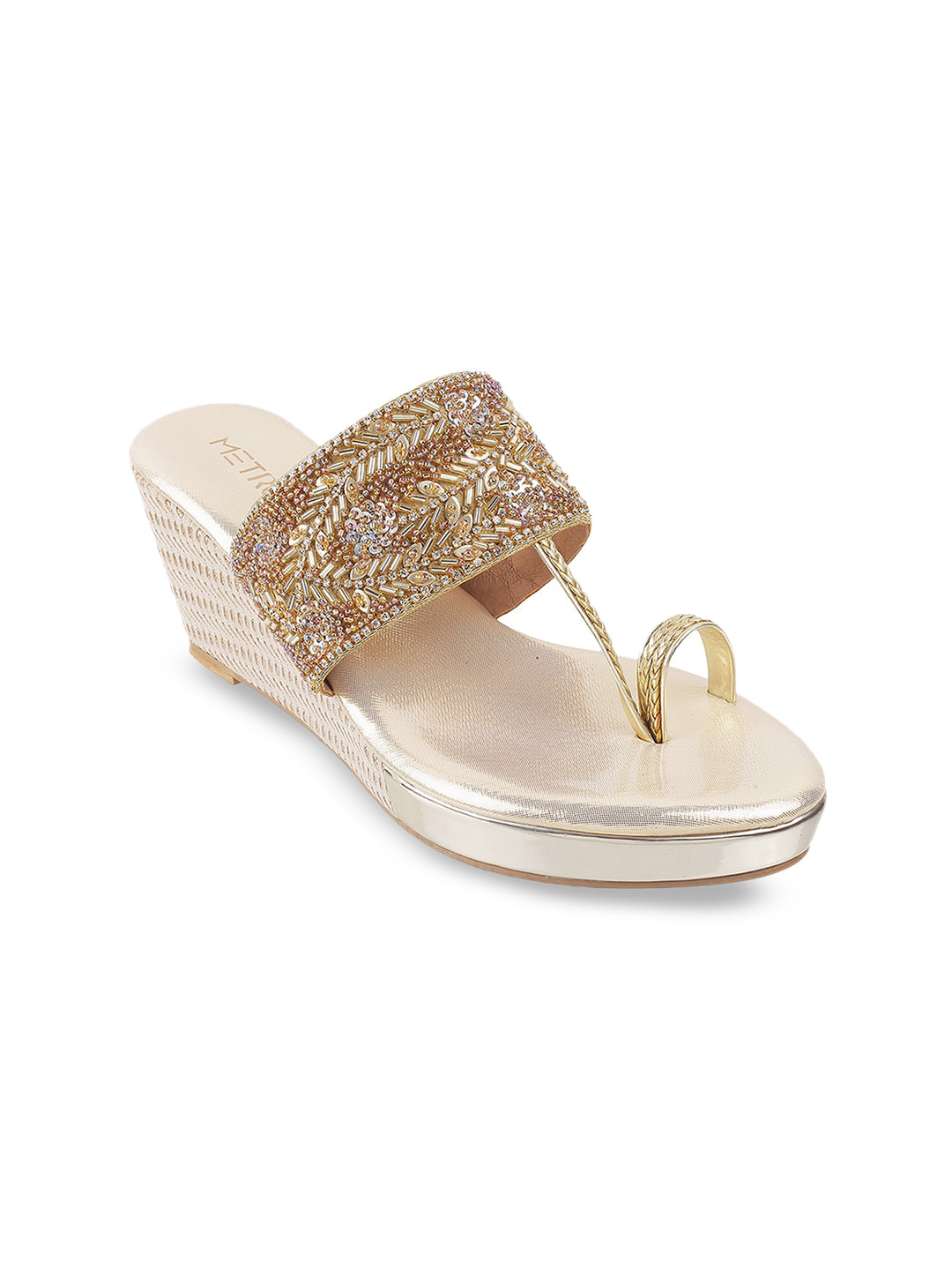 

Metro One Toe Embellished Wedge Heels, Gold