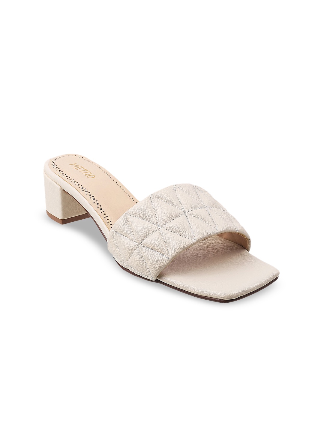 

Metro Open Toe Quilted Block Heels, Beige