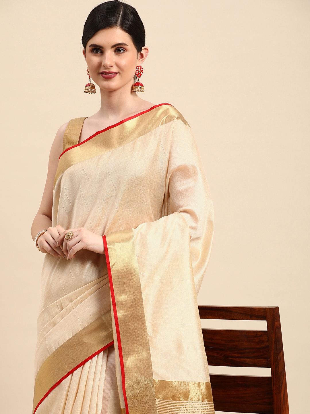 

Indian Women Zari Design Silk Cotton Saree, Beige