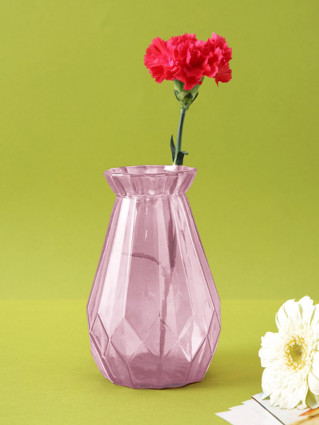 

TAYHAA Pink Textured Glass Flower Vase