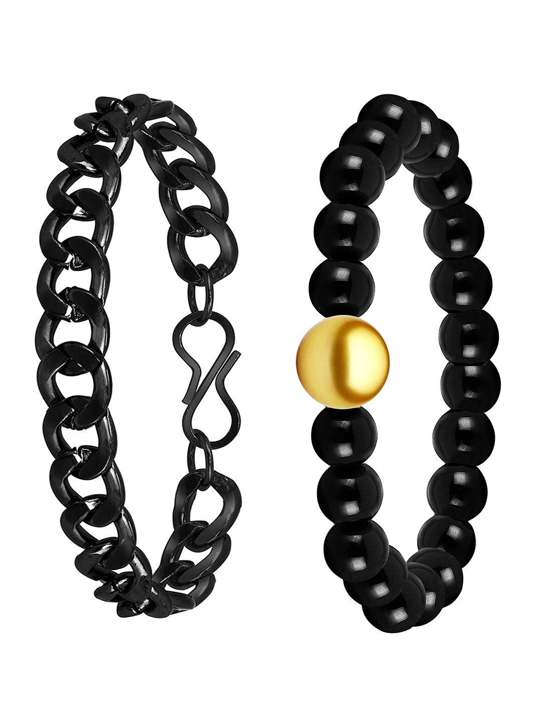 

Mikado Men Set Of 2 Artificial Beads Bracelets, Black