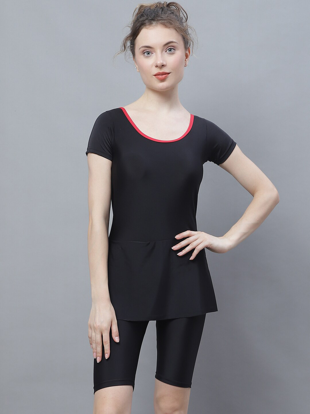 

TAG 7 Round Neck Full Coverage Swimwear Dress, Black