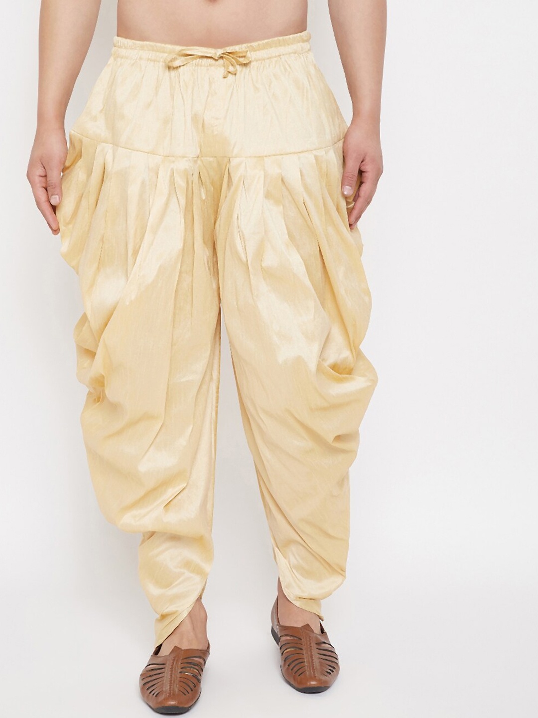 

VASTRAMAY Men Mid-Rise Relaxed-Fit Cowl Dhoti Pants, Gold