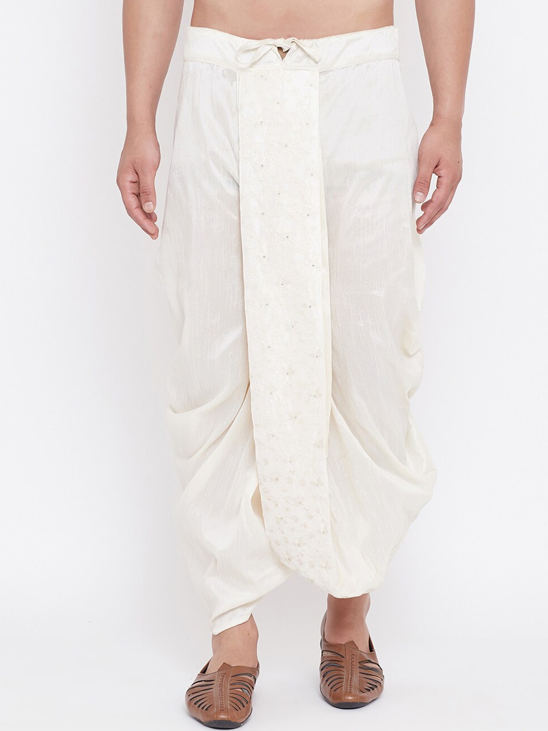 

VASTRAMAY By Vastramay Men Relaxed-Fit Embroidered Ethnic Dhoti Pant, Cream