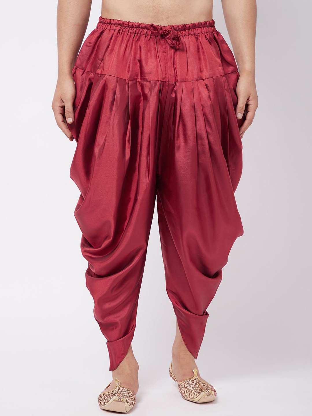 

VASTRAMAY Men Mid-Rise Relaxed-Fit Cotton Satin Cowl Dhoti Pants, Maroon