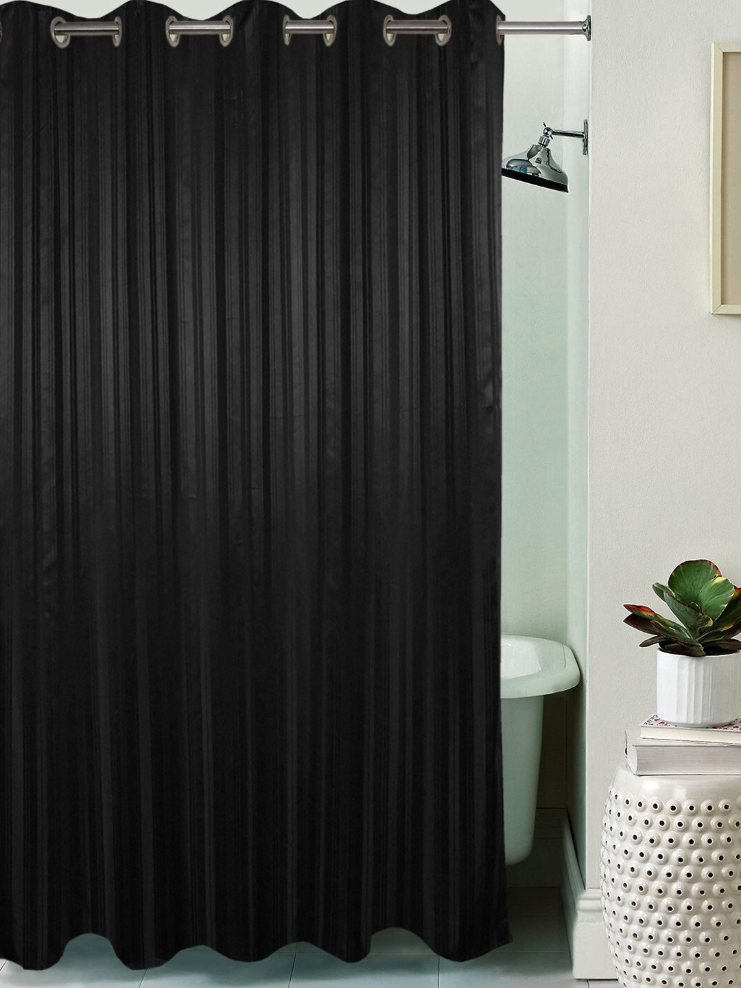 

Lushomes Black Striped Waterproof Single Shower Curtain