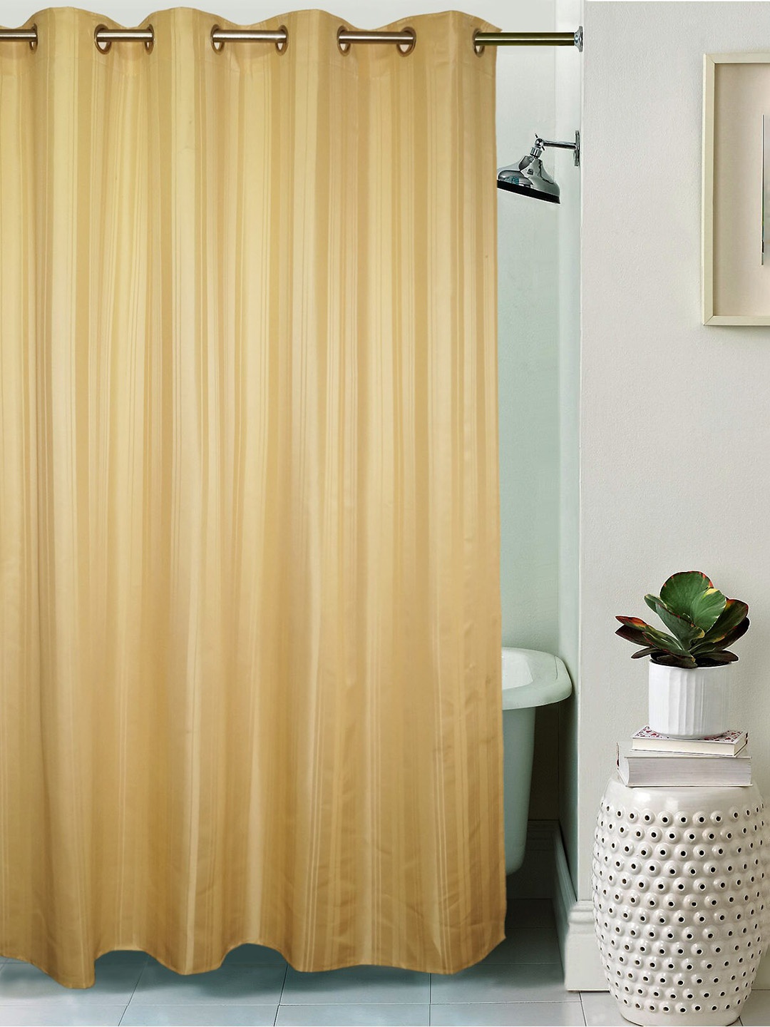 

Lushomes Beige Striped Shower Curtain