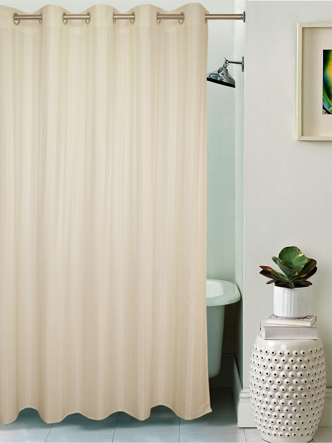

Lushomes Cream-Coloured Striped Shower Curtain