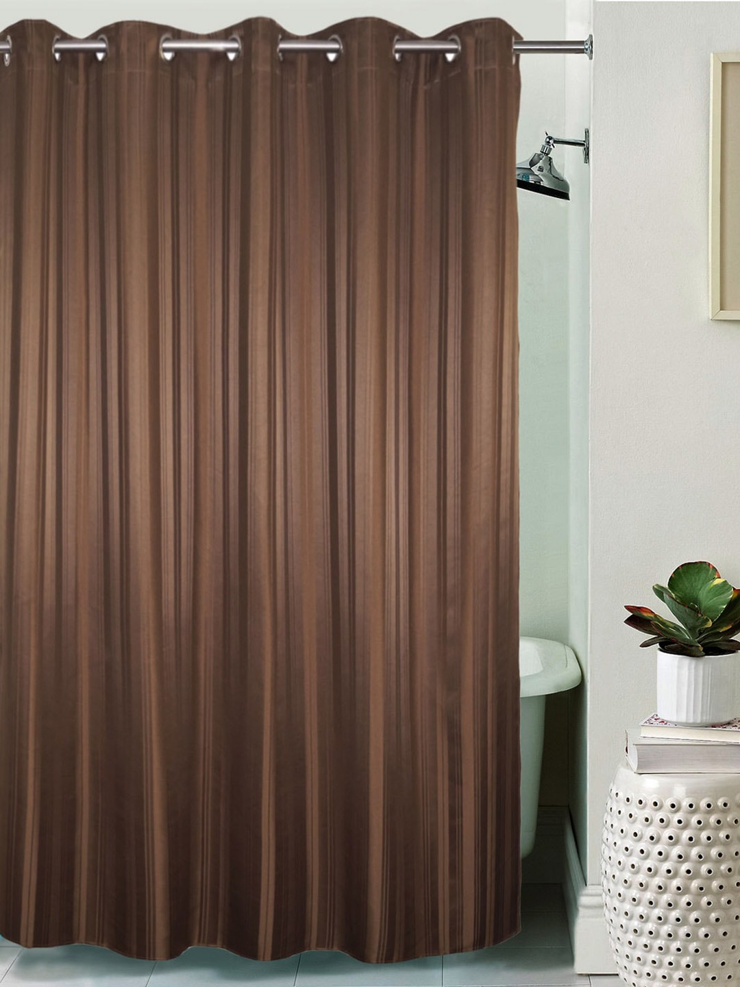 

Lushomes Brown Striped Shower Curtain