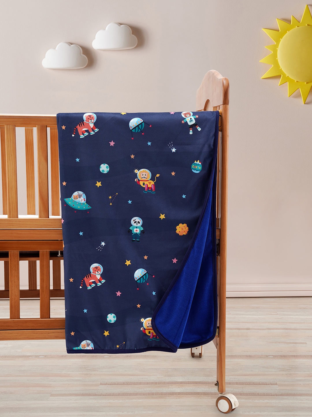 

Baby Moo Infants Blue Graphic Mild Winter 210 GSM Single Bed Blanket