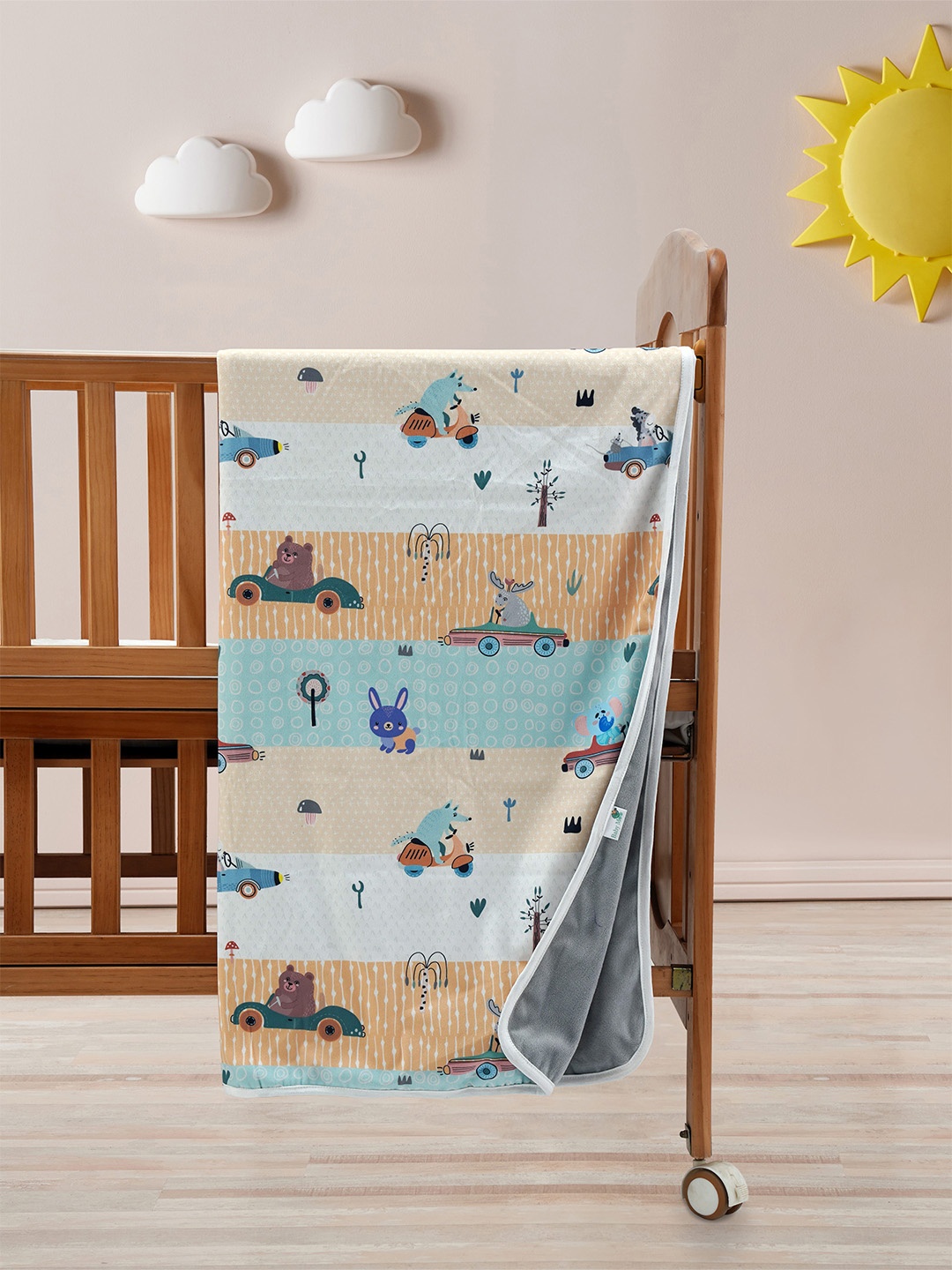 

Baby Moo Infants Yellow & Blue Graphic Mild Winter 210 GSM Single Bed Blanket