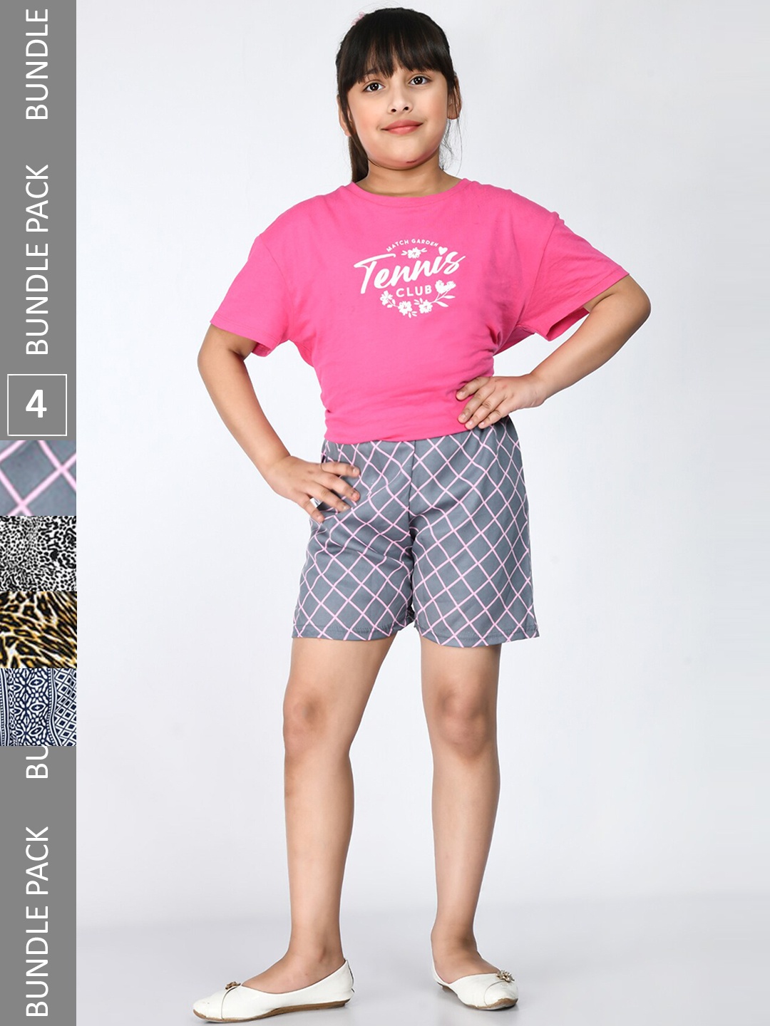 

IndiWeaves Girls Pack Of 4 Printed High-Rise Shorts, Grey