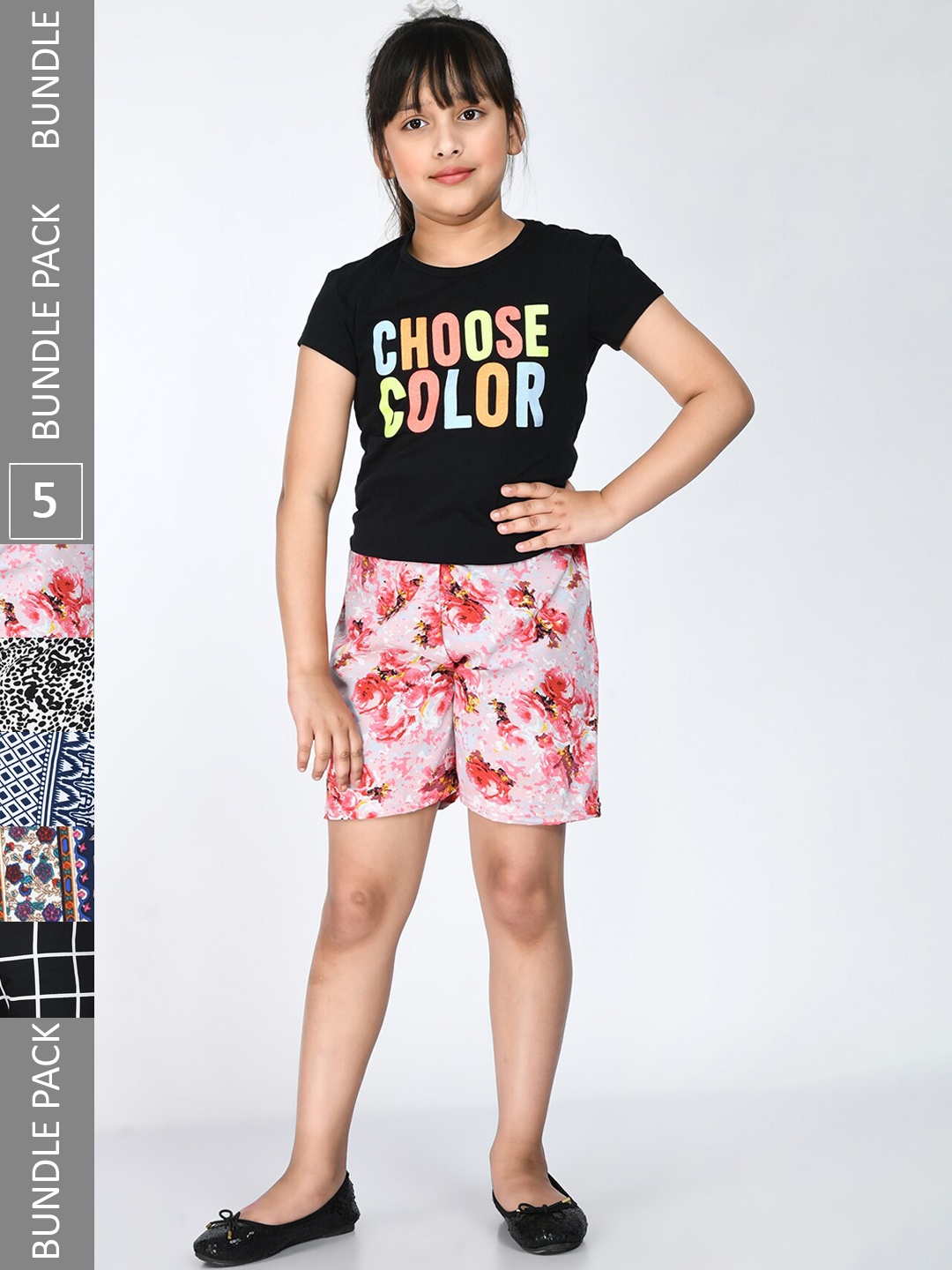 

IndiWeaves Girls Printed Pack Of 5 High-Rise Shorts, Pink
