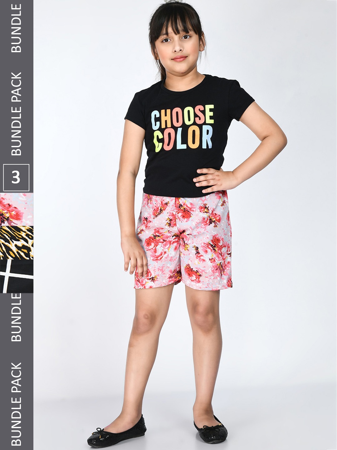

IndiWeaves Girls Pack Of 3 Printed High-Rise Shorts, Pink