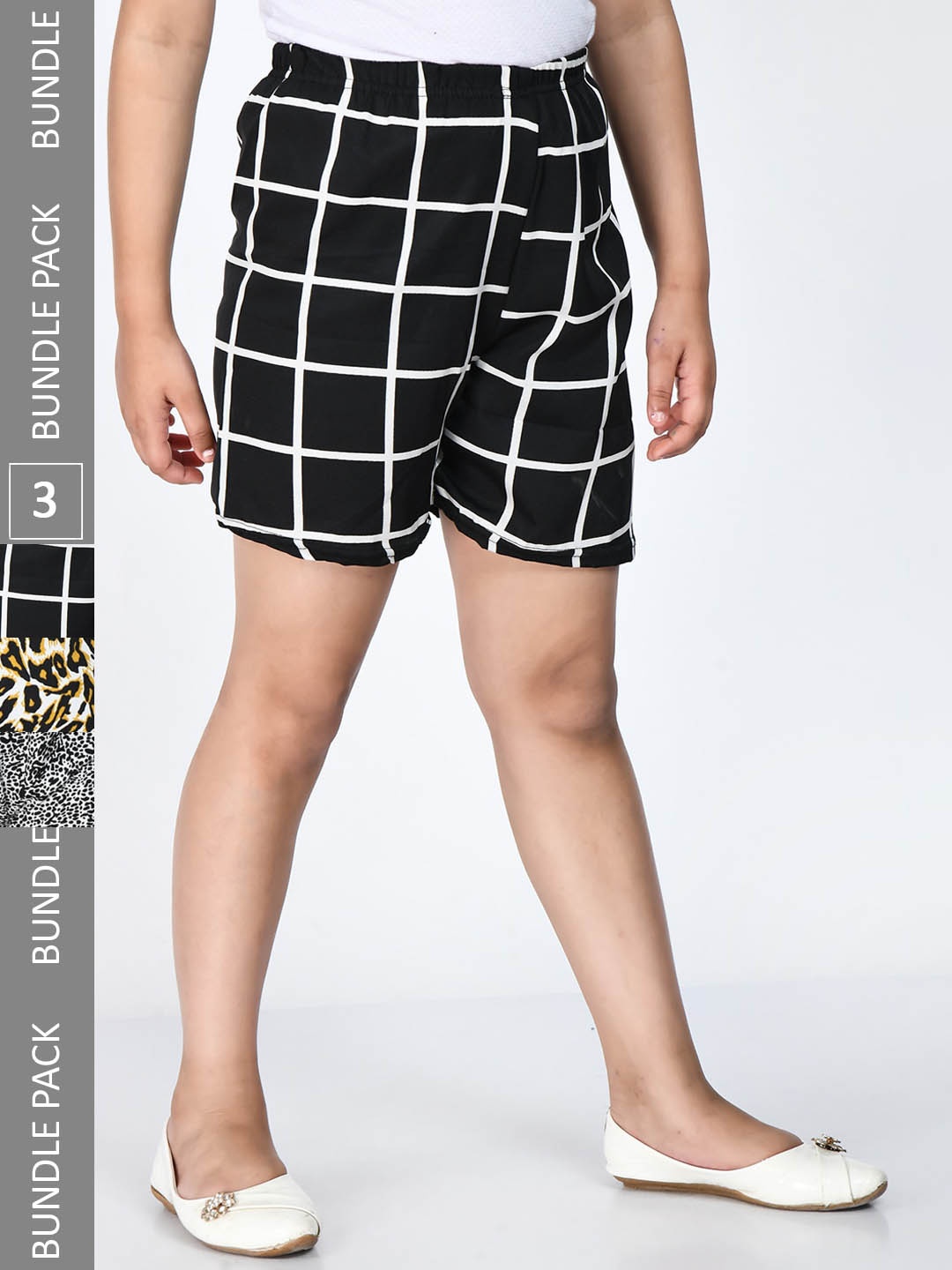 

IndiWeaves Girls Pack Of 3 Printed High-Rise Crepe Shorts, Black