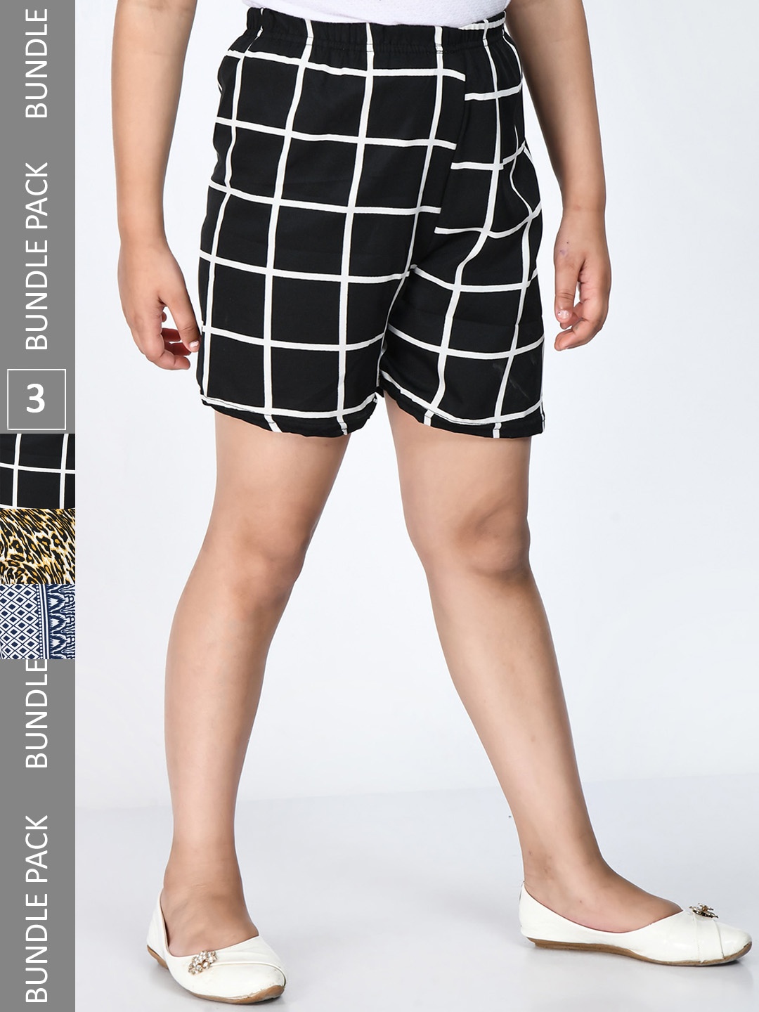 

IndiWeaves Girls Pack Of 3 Printed High-Rise Shorts, Black