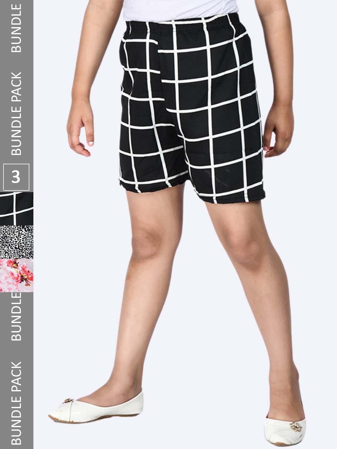 

IndiWeaves Girls Pack Of 3 Printed High-Rise Shorts, Black