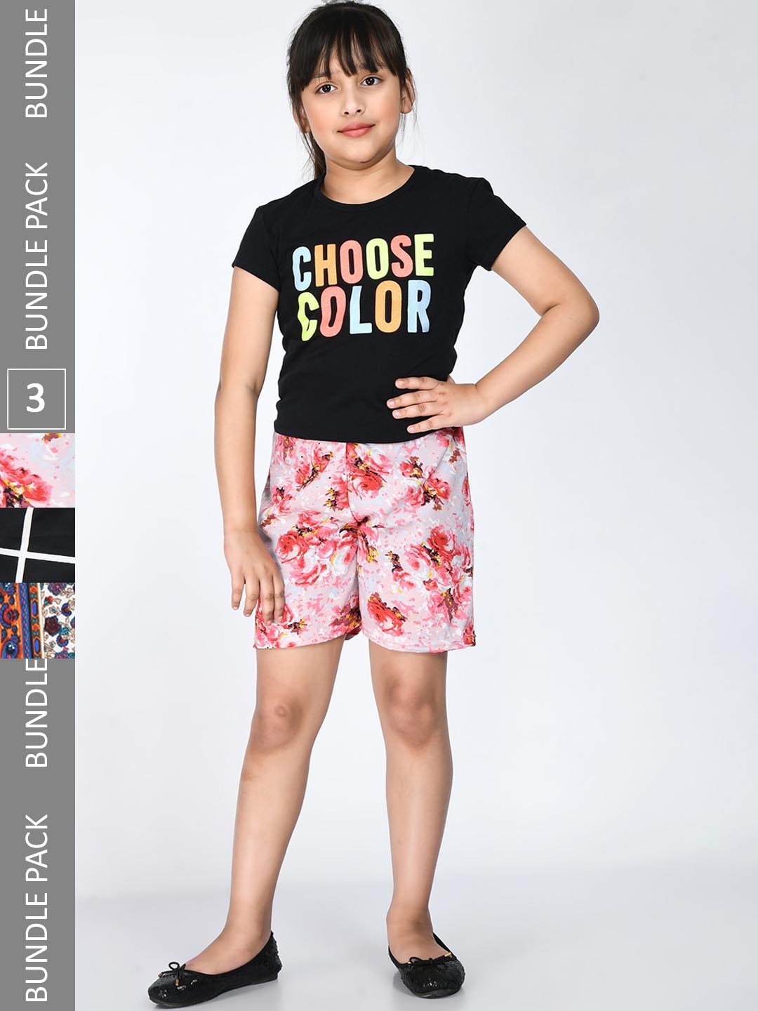 

IndiWeaves Girls Pack Of 3 Printed High-Rise Shorts, Pink