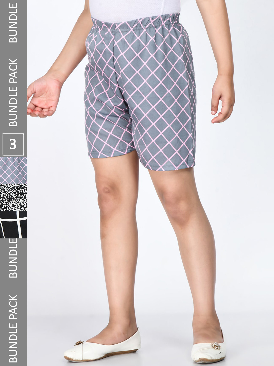

IndiWeaves Girls Pack Of 3 Printed High-Rise Shorts, Grey