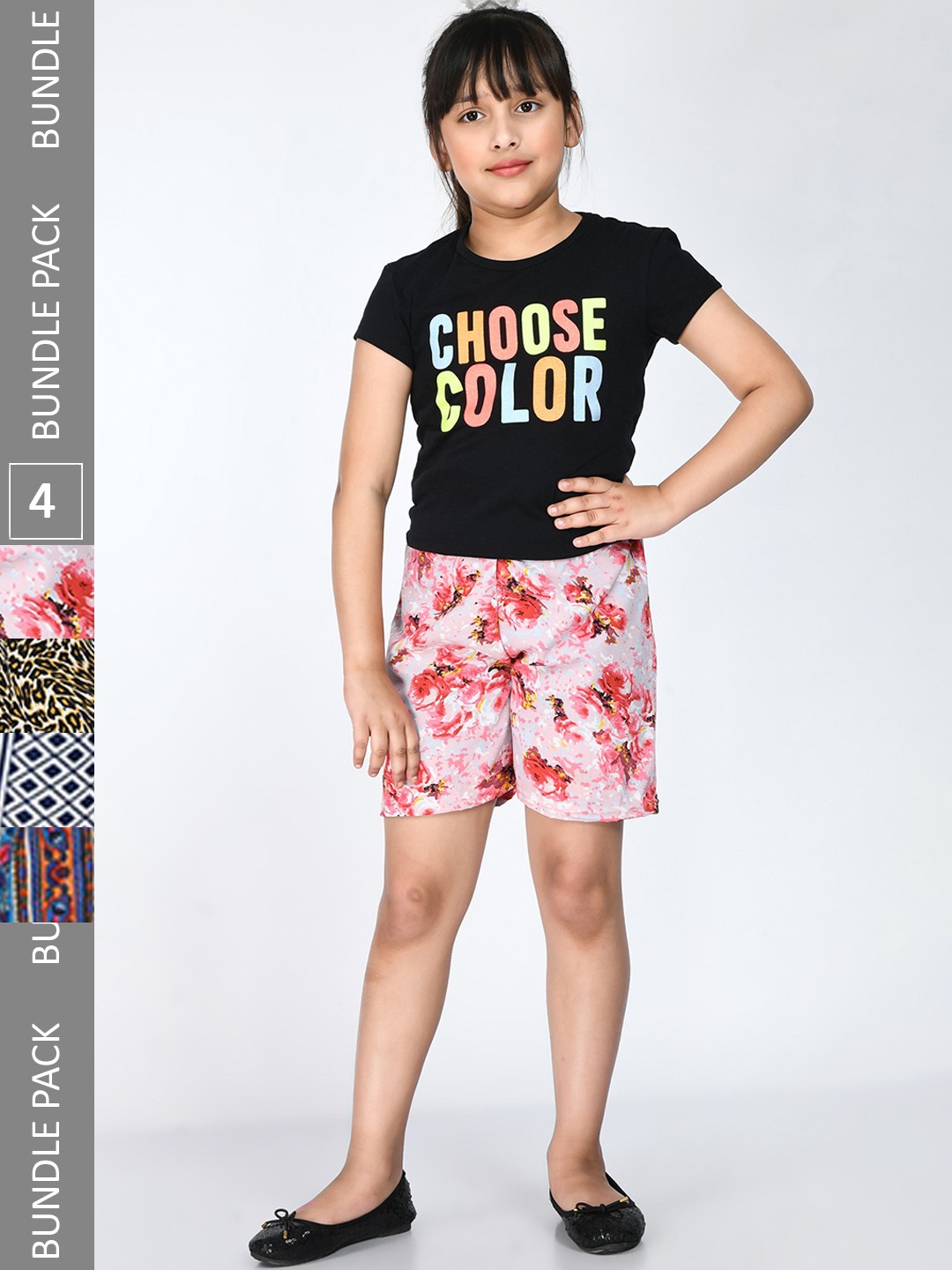 

IndiWeaves Girls Pack Of 4 Printed High-Rise Shorts, Pink