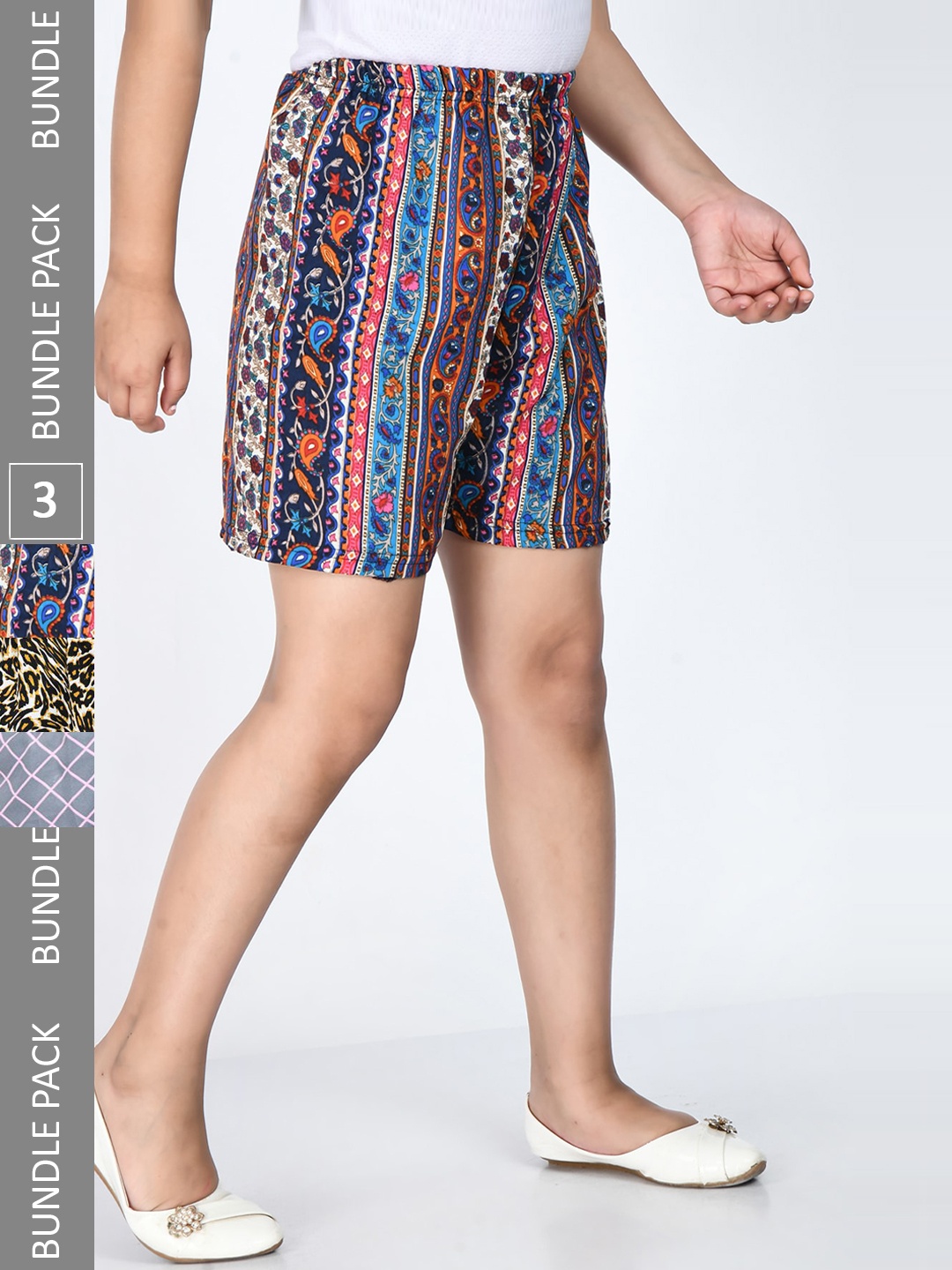 

IndiWeaves Girls Pack Of 3 Printed High-Rise Shorts, Blue