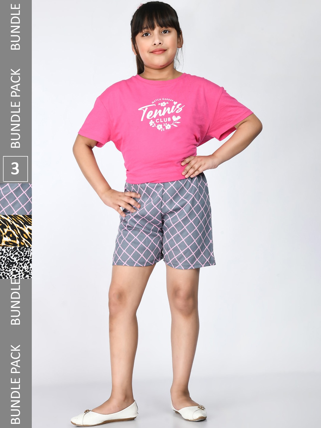 

IndiWeaves Girls Pack Of 3 Printed High-Rise Shorts, Grey