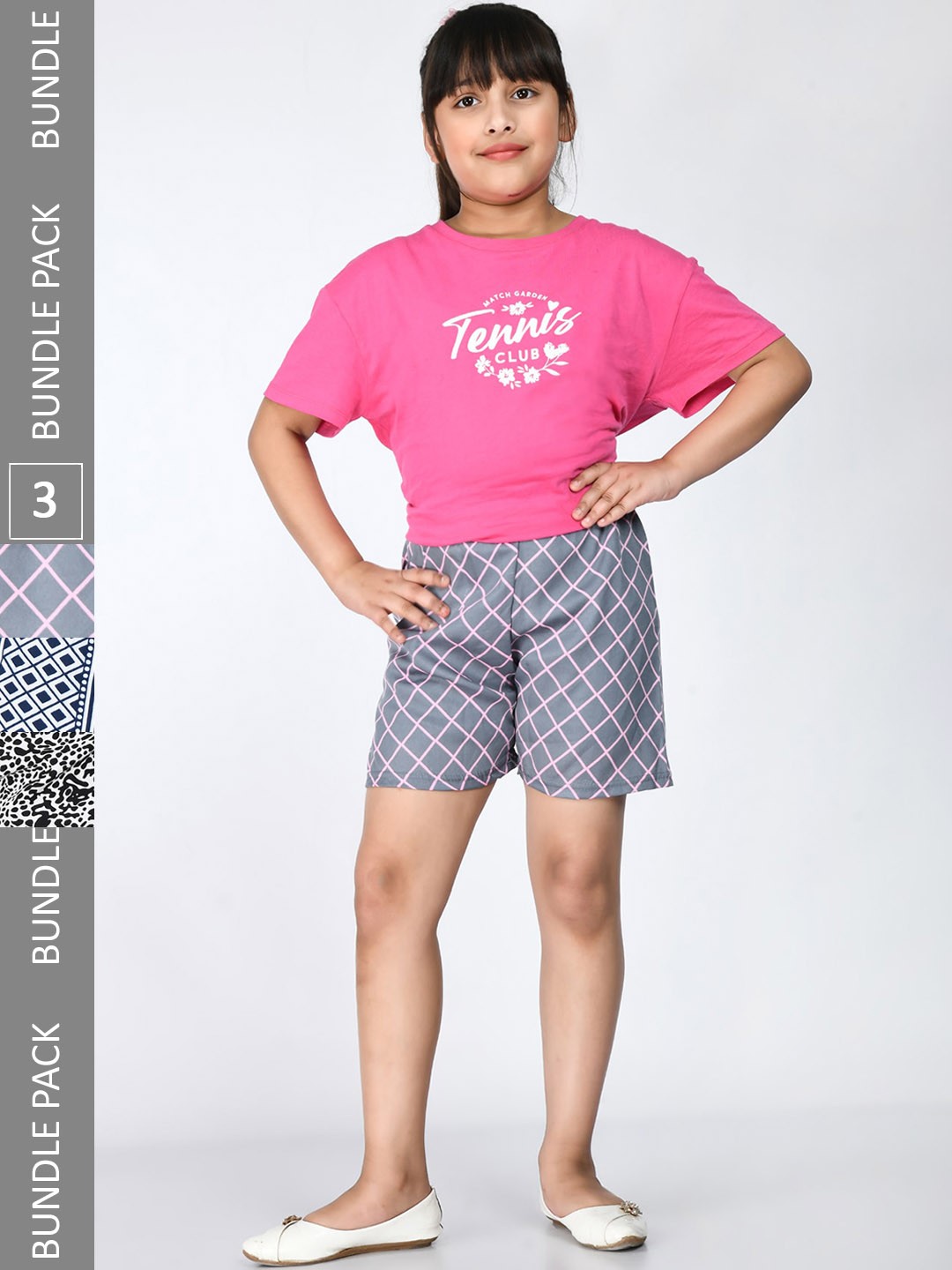 

IndiWeaves Girls Pack Of 3 Printed High-Rise Shorts, Grey