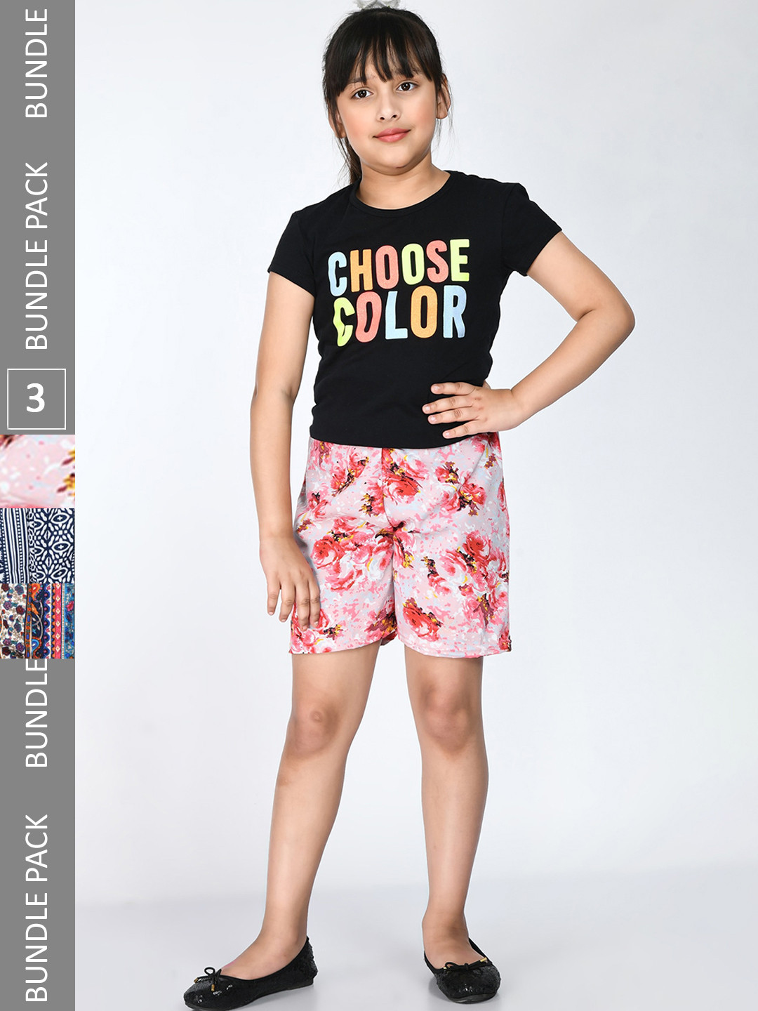 

IndiWeaves Girls Pack Of 3 Printed High-Rise Shorts, Pink