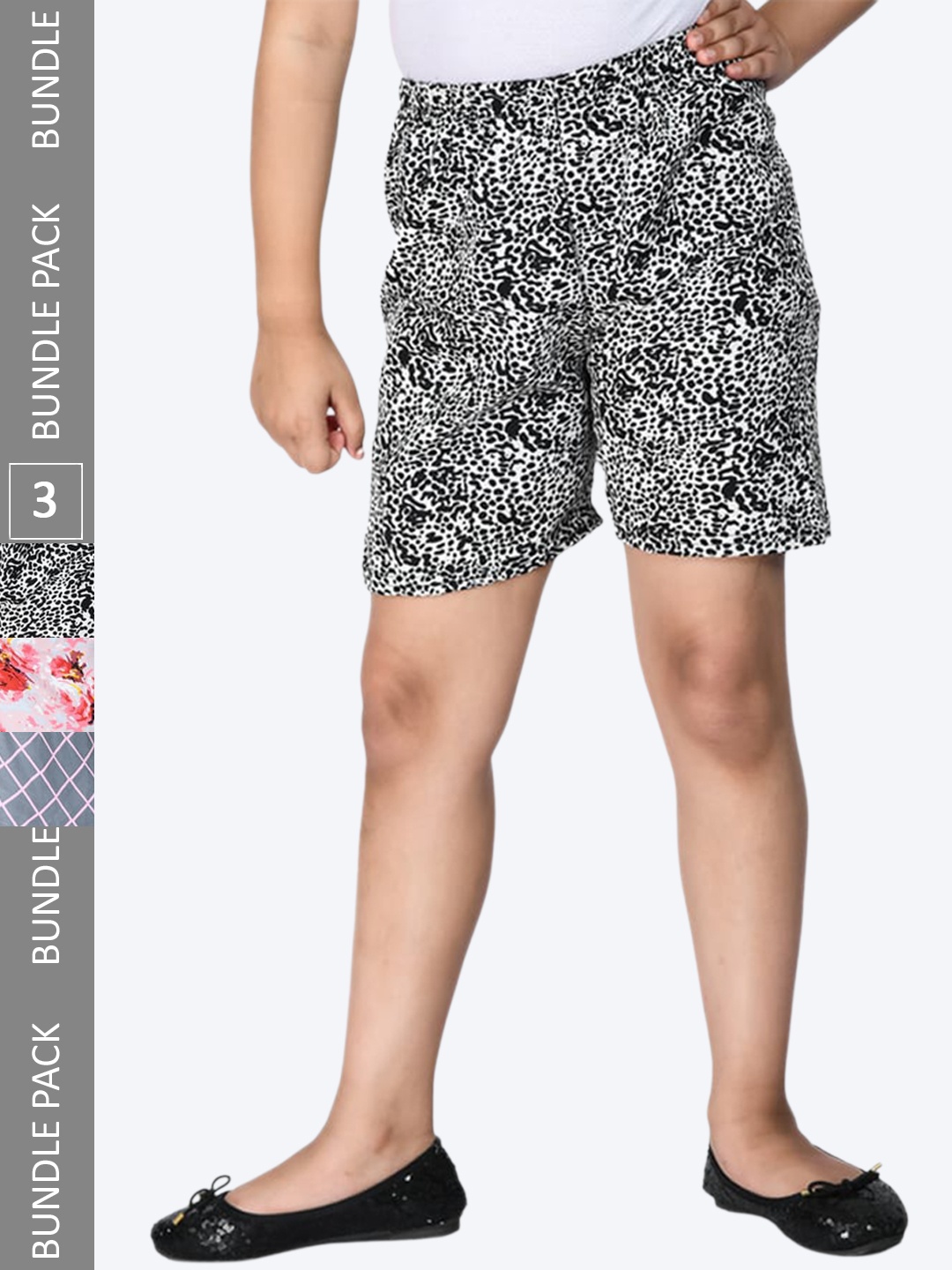

IndiWeaves Girls Pack Of 3 Printed High-Rise Crepe Shorts, Blue