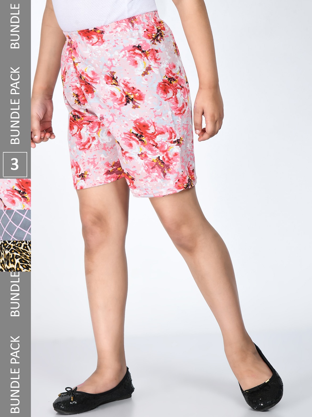 

IndiWeaves Girls Pack Of 3 Printed High-Rise Crepe Shorts, Pink