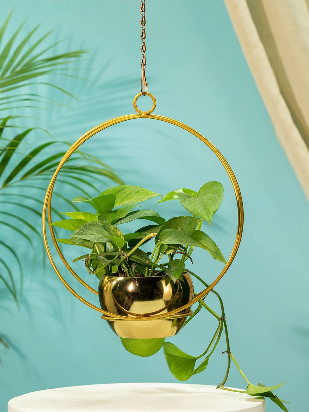 

TRUSTBASKET Gold Toned 2 Pieces Lunar Eclipse Metal Hanging Planter